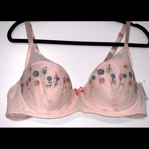 NEW Adore Me Bra 42D Elie Contour Plus Size in Pink with Embroidered Flowers